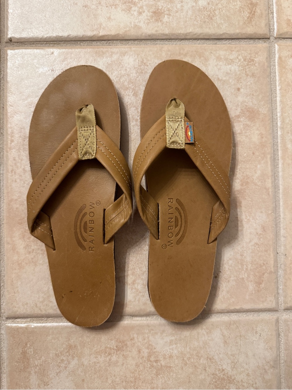 Rainbow Tan Leather Flip Flops